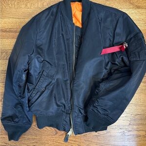 Alpha Industries Navy Bomber Jacket with Bright Orange Interior